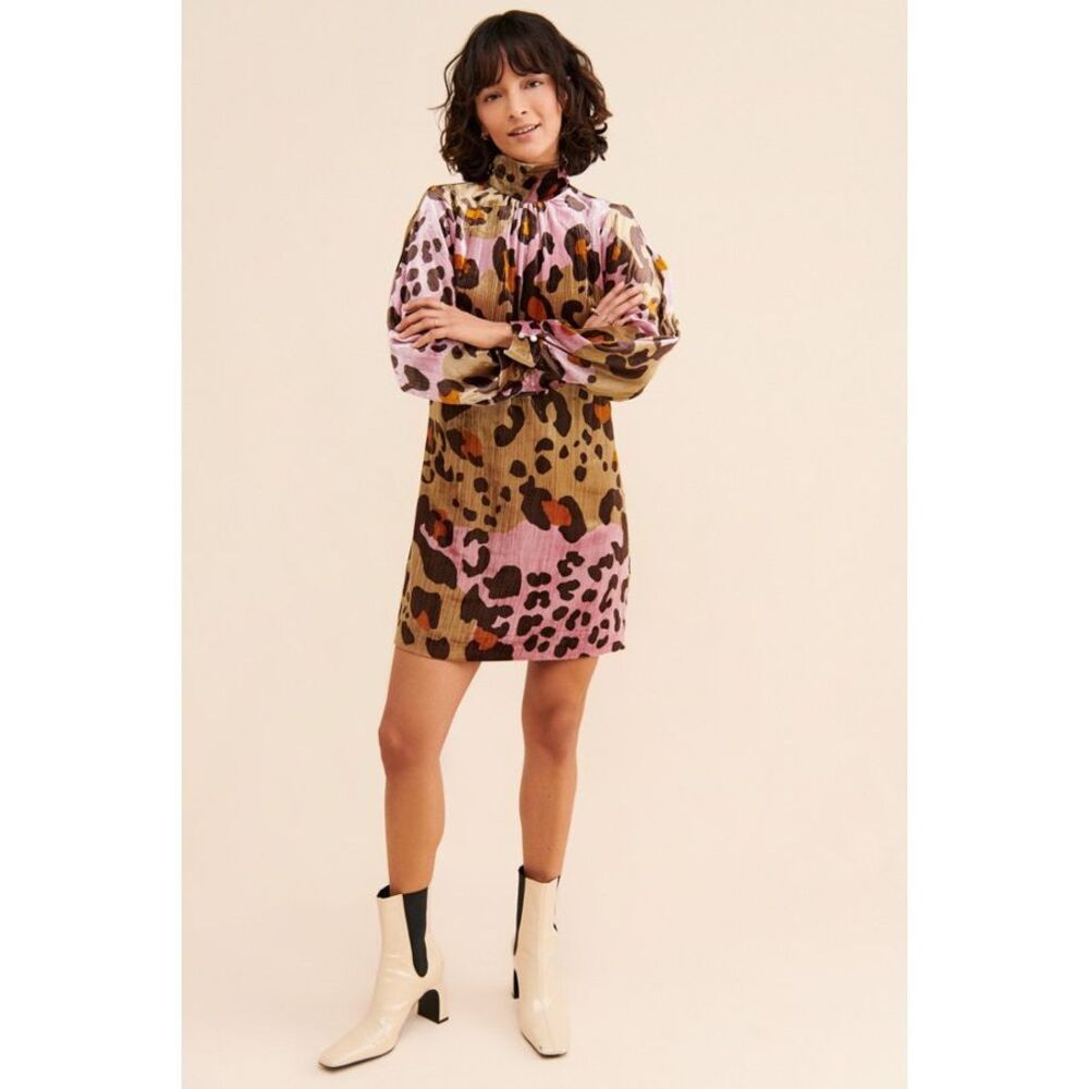 New Anthropologie Layla Leopard Velvet Mini Dress size 2